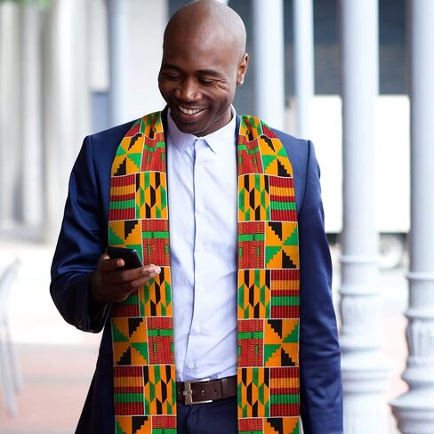Kente Scarf Stole, 72 x 5.1 in African Print Scarf for Graduation, Choir, Black History Month & Events in Saudi Arabia