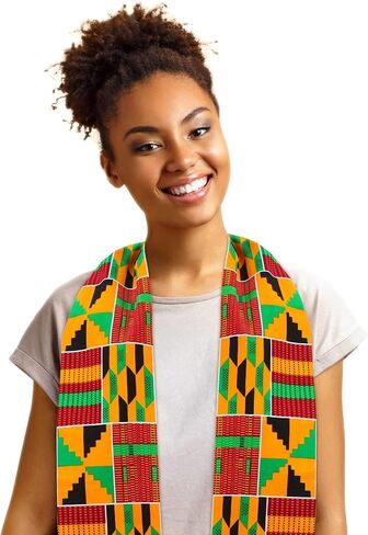 Kente Scarf Stole, 72 x 5.1 in African Print Scarf for Graduation, Choir, Black History Month & Events in Saudi Arabia