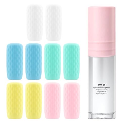 BlingKingdom 10 PCS Leak Proof Silicone Bottle Covers, Reusable Travel Sealing Bottle Spill Protector Elastic Sleeves for Most Travel-Size Toiletries Accessories in Kuwait