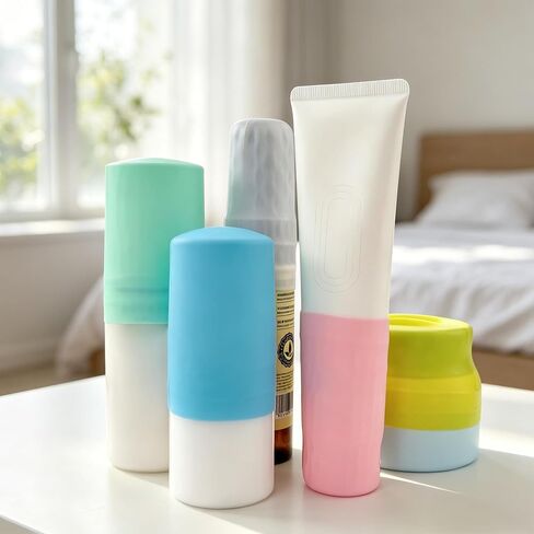BlingKingdom 10 PCS Leak Proof Silicone Bottle Covers, Reusable Travel Sealing Bottle Spill Protector Elastic Sleeves for Most Travel-Size Toiletries Accessories in Kuwait