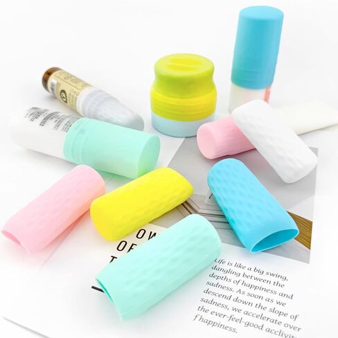 BlingKingdom 10 PCS Leak Proof Silicone Bottle Covers, Reusable Travel Sealing Bottle Spill Protector Elastic Sleeves for Most Travel-Size Toiletries Accessories in Kuwait