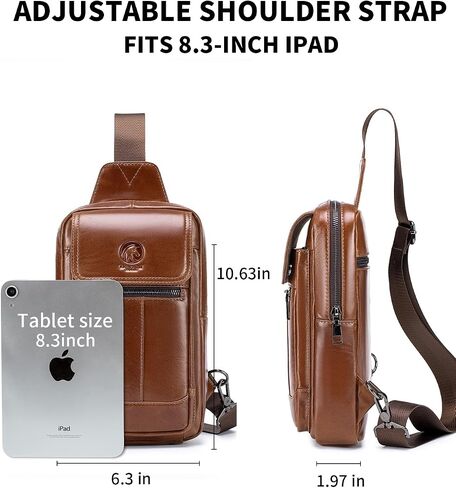 RAINBOW HORSE Brown Leather Chest Bag - Men's Genuine Leather Shoulder Pouch with Dual Front Pockets, Stylish Crossbody Sling for Travel & Work in Kuwait