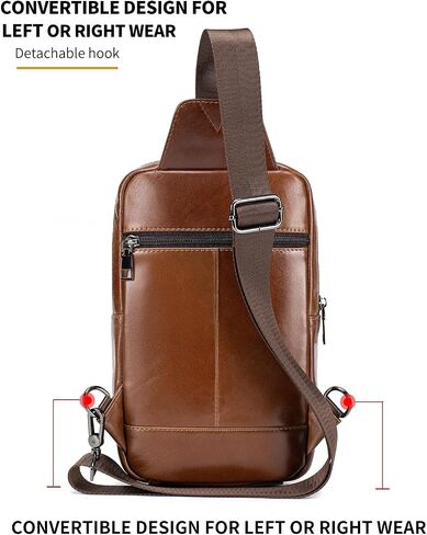 RAINBOW HORSE Brown Leather Chest Bag - Men's Genuine Leather Shoulder Pouch with Dual Front Pockets, Stylish Crossbody Sling for Travel & Work in Kuwait