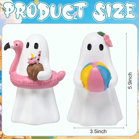 Blulu 2 Pcs Summer Halloween Ghost Figure Decor Resin 6 Inch Beach Pool Party Decoration Cute Kawaii Spooky Summer Halloween Hawaii Gift Decor Funny Ghost Statue Tabletop Indoor Outdoor Home in Kuwait