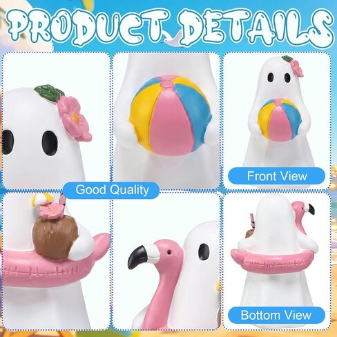 Blulu 2 Pcs Summer Halloween Ghost Figure Decor Resin 6 Inch Beach Pool Party Decoration Cute Kawaii Spooky Summer Halloween Hawaii Gift Decor Funny Ghost Statue Tabletop Indoor Outdoor Home in Kuwait