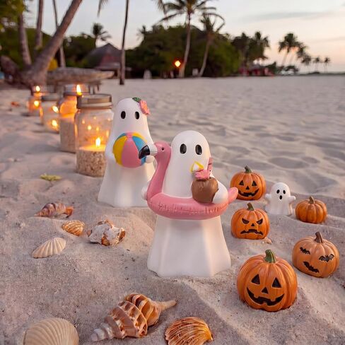 Blulu 2 Pcs Summer Halloween Ghost Figure Decor Resin 6 Inch Beach Pool Party Decoration Cute Kawaii Spooky Summer Halloween Hawaii Gift Decor Funny Ghost Statue Tabletop Indoor Outdoor Home in Kuwait