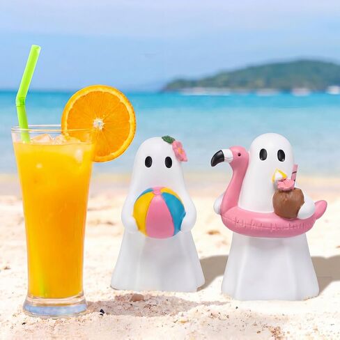 Blulu 2 Pcs Summer Halloween Ghost Figure Decor Resin 6 Inch Beach Pool Party Decoration Cute Kawaii Spooky Summer Halloween Hawaii Gift Decor Funny Ghost Statue Tabletop Indoor Outdoor Home in Kuwait