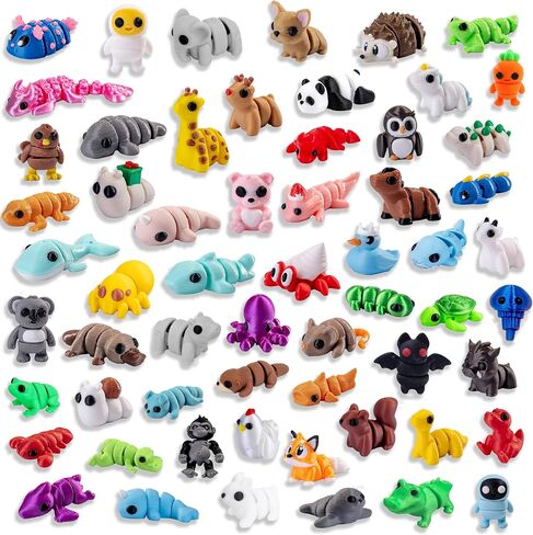 YOUlDIANZI 60 Pcs Mini 3D Printed Animal Set, Articulated Flexible Cute Animal for Christmas, New Year, Birthday Gifts in Saudi Arabia
