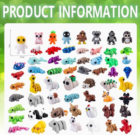 YOUlDIANZI 60 Pcs Mini 3D Printed Animal Set, Articulated Flexible Cute Animal for Christmas, New Year, Birthday Gifts in Saudi Arabia