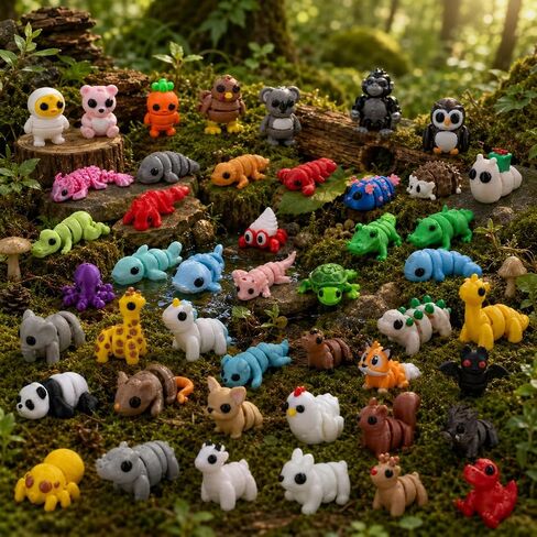 YOUlDIANZI 60 Pcs Mini 3D Printed Animal Set, Articulated Flexible Cute Animal for Christmas, New Year, Birthday Gifts in Saudi Arabia