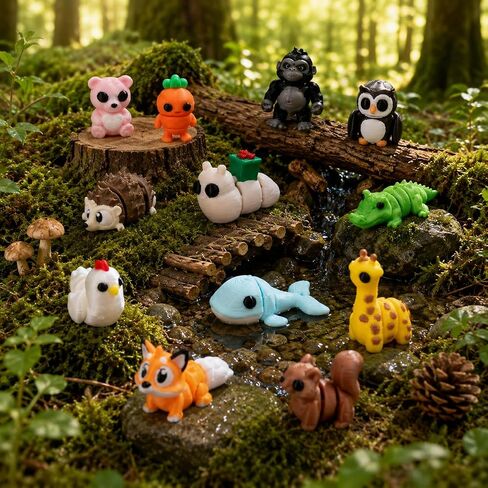 YOUlDIANZI 60 Pcs Mini 3D Printed Animal Set, Articulated Flexible Cute Animal for Christmas, New Year, Birthday Gifts in Saudi Arabia