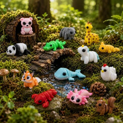 YOUlDIANZI 60 Pcs Mini 3D Printed Animal Set, Articulated Flexible Cute Animal for Christmas, New Year, Birthday Gifts in Saudi Arabia