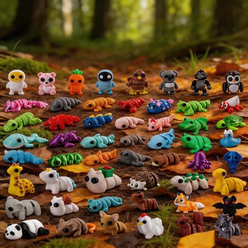 YOUlDIANZI 60 Pcs Mini 3D Printed Animal Set, Articulated Flexible Cute Animal for Christmas, New Year, Birthday Gifts in Saudi Arabia