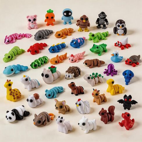 YOUlDIANZI 60 Pcs Mini 3D Printed Animal Set, Articulated Flexible Cute Animal for Christmas, New Year, Birthday Gifts in Saudi Arabia