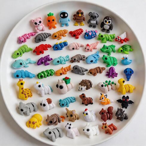 YOUlDIANZI 60 Pcs Mini 3D Printed Animal Set, Articulated Flexible Cute Animal for Christmas, New Year, Birthday Gifts in Saudi Arabia