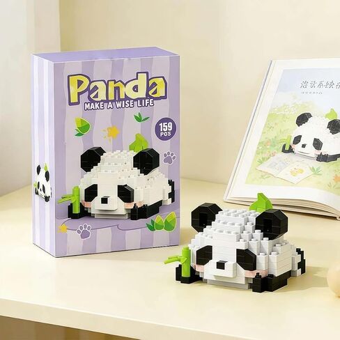 1PCS Panda Eating Bamboo Hand-Assembled Figurine with Display Base, Cute Animal Desk Decor, Chinese Theme Collectible Statue for Home Office Shelf in Kuwait