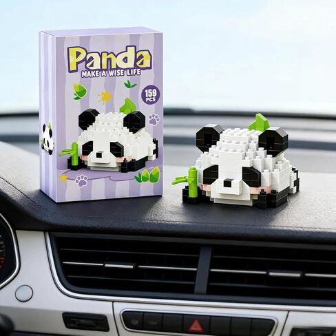 1PCS Panda Eating Bamboo Hand-Assembled Figurine with Display Base, Cute Animal Desk Decor, Chinese Theme Collectible Statue for Home Office Shelf in Kuwait