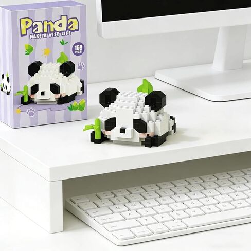1PCS Panda Eating Bamboo Hand-Assembled Figurine with Display Base, Cute Animal Desk Decor, Chinese Theme Collectible Statue for Home Office Shelf in Kuwait