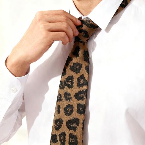 UTOWO Leopard Fashion Necktie for Men Gentleman Casual Neck-Tie Cool-Cheetah Hip-Hop Ties in Kuwait