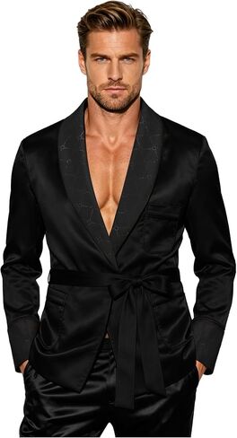 Men's Short Satin Smoking Robe with Belt Lightweight Cool Smoking Jacket Summer Bathrobe in Kuwait