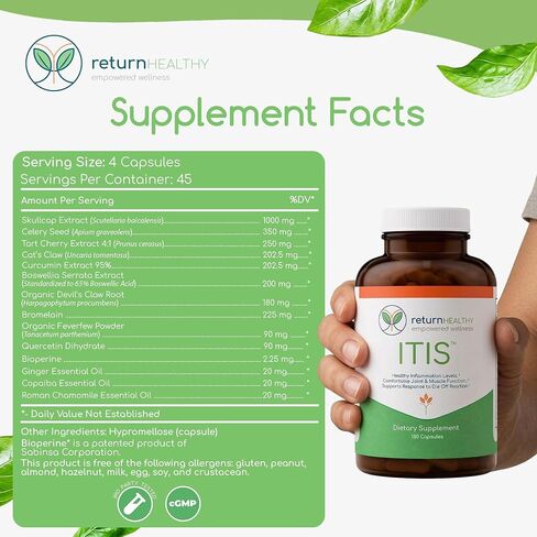 ITIS | Joint Discomfort Support | Nerve Support Supplement | Joint and Muscle Supplements | Celery Seed, Curcumin, Bromelain & More | Pure, Nature-Derived, Plant-Based, 180 caps in Saudi Arabia