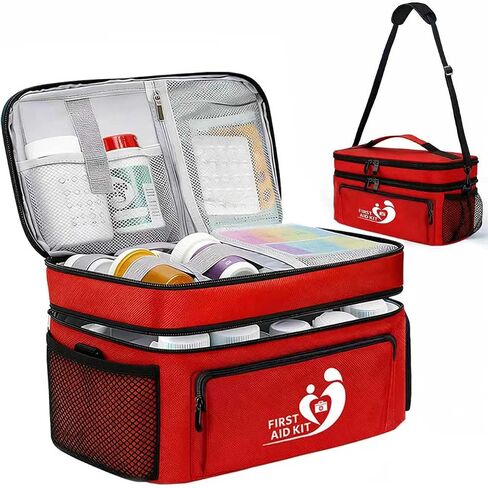 HIQUAY Dual Layers Medicine Organizer Bag - Pill Bottle Organizer for Emergency - Medication Travel Bag for Pills, Vitamins, Medical Supplies for Home Storage &Travel - First Aid Kit Bag Empty in Saudi Arabia