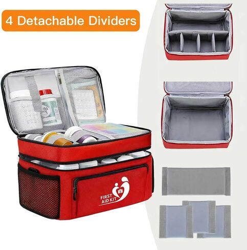 HIQUAY Dual Layers Medicine Organizer Bag - Pill Bottle Organizer for Emergency - Medication Travel Bag for Pills, Vitamins, Medical Supplies for Home Storage &Travel - First Aid Kit Bag Empty in Saudi Arabia