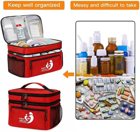 HIQUAY Dual Layers Medicine Organizer Bag - Pill Bottle Organizer for Emergency - Medication Travel Bag for Pills, Vitamins, Medical Supplies for Home Storage &Travel - First Aid Kit Bag Empty in Saudi Arabia