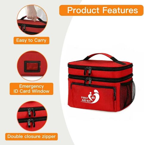 HIQUAY Dual Layers Medicine Organizer Bag - Pill Bottle Organizer for Emergency - Medication Travel Bag for Pills, Vitamins, Medical Supplies for Home Storage &Travel - First Aid Kit Bag Empty in Saudi Arabia