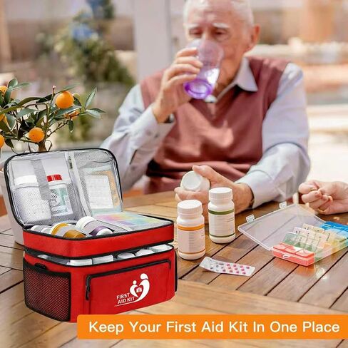 HIQUAY Dual Layers Medicine Organizer Bag - Pill Bottle Organizer for Emergency - Medication Travel Bag for Pills, Vitamins, Medical Supplies for Home Storage &Travel - First Aid Kit Bag Empty in Saudi Arabia