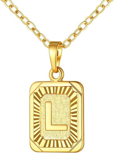U7 Square Initial Necklace for Women, Gold/Platinum Plated A-Z 26 Letters Pendant Necklace, Large Capital Monogram Retangle Tag Necklace, Resizable Chain 20"-22" in Saudi Arabia