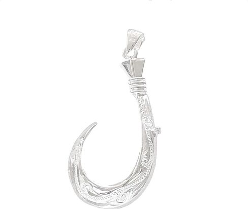 Hawaiian Heirloom Jewelry Sterling Silver Engraved Heavyweight Fish Hook Pendant in Kuwait