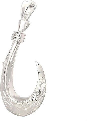 Hawaiian Heirloom Jewelry Sterling Silver Engraved Heavyweight Fish Hook Pendant in Kuwait