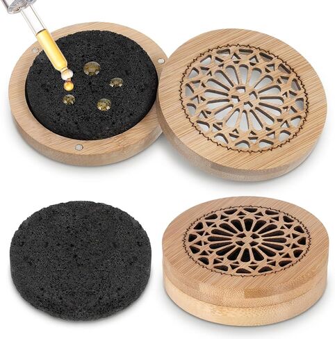Passive Essential Oil Diffuser Stone, Small Lava Rock Diffuser Set Aromatherapy Stone for Desk Office Home Car & Gift-Giving, Compact Wood Bas in Kuwait