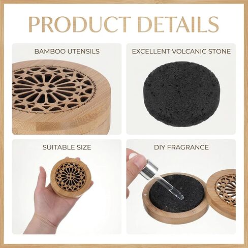 Passive Essential Oil Diffuser Stone, Small Lava Rock Diffuser Set Aromatherapy Stone for Desk Office Home Car & Gift-Giving, Compact Wood Bas in Kuwait
