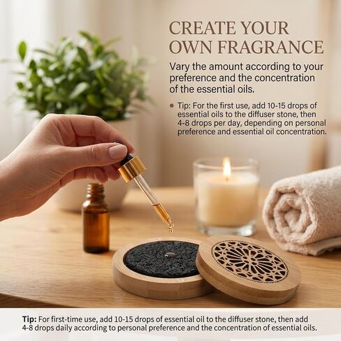 Passive Essential Oil Diffuser Stone, Small Lava Rock Diffuser Set Aromatherapy Stone for Desk Office Home Car & Gift-Giving, Compact Wood Bas in Kuwait