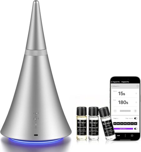 Waterless Diffuser, 2000 Sq.Ft Coverage，Essential Oil Diffuser with Bluetooth App Remote Control, Adjustable Mist Mode, Timer, Mood Lights Aromatherapy Diffuser for Home, Office, Hotel in Kuwait