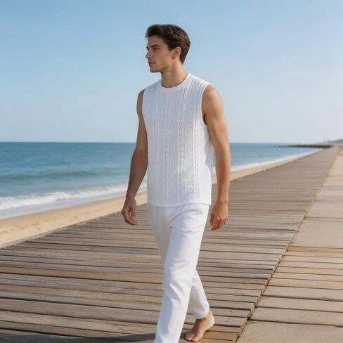 Men's Textured Vertical Bubble‑Cable Vest, Breathable 3D Embossed Sleeveless Summer Basic Top in Kuwait