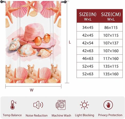 Coral Orange Red Tie Up Curtains for Windows 63 Inch Length Balloon Curtains Kitchen Adjustable Balloon Window Shade Coastal Ocean Starfish Shell Tie Up Valance Bathroom Curtain Window 52"x63" in Saudi Arabia