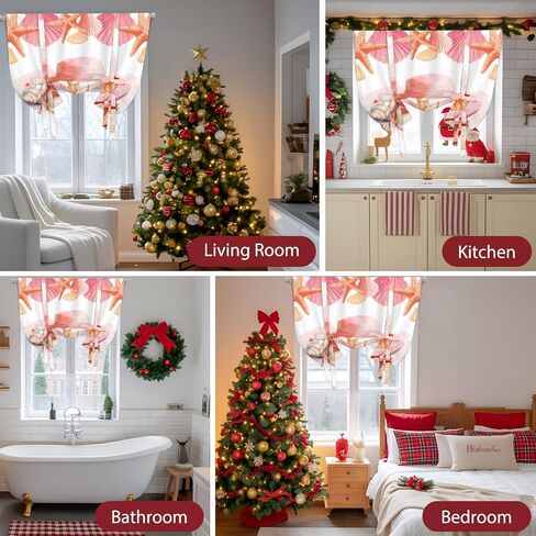 Coral Orange Red Tie Up Curtains for Windows 63 Inch Length Balloon Curtains Kitchen Adjustable Balloon Window Shade Coastal Ocean Starfish Shell Tie Up Valance Bathroom Curtain Window 52"x63" in Saudi Arabia