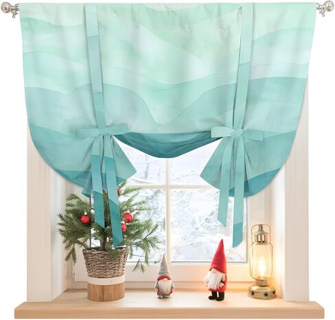 Teal Green Ombre Tie Up Curtains for Windows 45 Inch Length Balloon Curtains Kitchen Adjustable Balloon Window Shade Abstract Art Ocean Waves Gradient Tie Up Valance Bathroom Curtain Window 34"x45" in Saudi Arabia