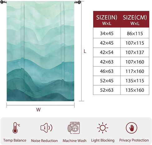 Teal Green Ombre Tie Up Curtains for Windows 45 Inch Length Balloon Curtains Kitchen Adjustable Balloon Window Shade Abstract Art Ocean Waves Gradient Tie Up Valance Bathroom Curtain Window 34"x45" in Saudi Arabia