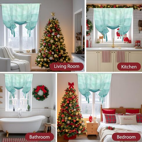 Teal Green Ombre Tie Up Curtains for Windows 45 Inch Length Balloon Curtains Kitchen Adjustable Balloon Window Shade Abstract Art Ocean Waves Gradient Tie Up Valance Bathroom Curtain Window 34"x45" in Saudi Arabia