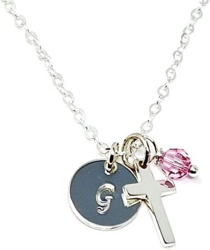 God Daughter Gift, Personalized Confirmation Necklace, First Communion or Baptism Gift, Sterling Silver with Crystal Birthstone, Confirmation Present in Saudi Arabia
