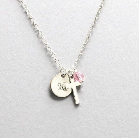 God Daughter Gift, Personalized Confirmation Necklace, First Communion or Baptism Gift, Sterling Silver with Crystal Birthstone, Confirmation Present in Saudi Arabia