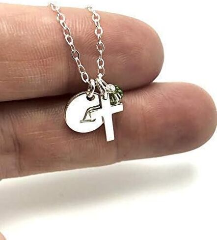 God Daughter Gift, Personalized Confirmation Necklace, First Communion or Baptism Gift, Sterling Silver with Crystal Birthstone, Confirmation Present in Saudi Arabia