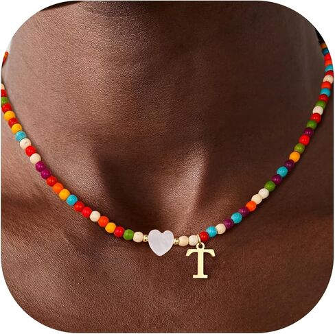 Colorful Initial Necklaces for Girls Women - Teen Girl Gifts Trendy Stuff, Dainty Bohemian Beaded Letter Necklace Personalized Gifts for Girls Women Jewelry Birthday Gifts in Saudi Arabia