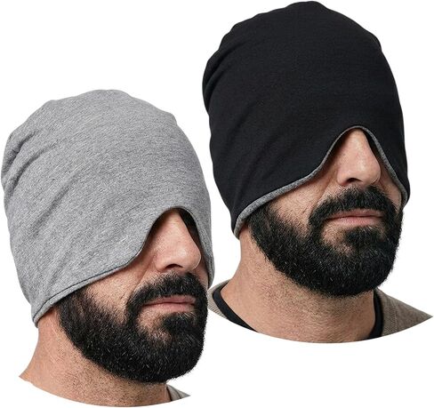 Men’s Sleep Cap 2 Pack (Thin+Thick), Blackout Comfortable Night Cap for Naps Travel Sensitive Scalp & Migraine Stress Relief Grey in Saudi Arabia