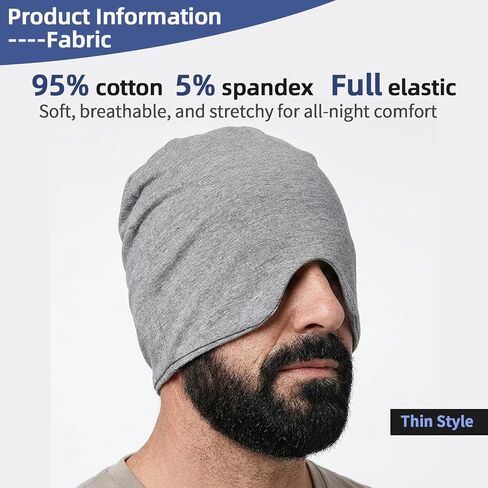 Men’s Sleep Cap 2 Pack (Thin+Thick), Blackout Comfortable Night Cap for Naps Travel Sensitive Scalp & Migraine Stress Relief Grey in Saudi Arabia