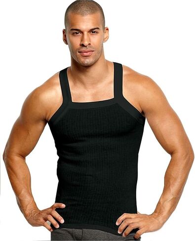 John Son Super Heavy Weight Square Cut Tank Top - 2 Pack (Large, Black) in Saudi Arabia
